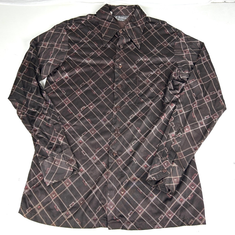 Vintage 70s Chemise Et Cie Butterfly Collar Shirt Sz Large Disco Rat Pack Fever